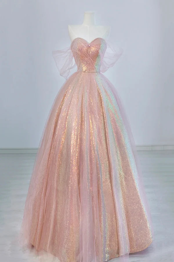 Wholesale Shiny Tulle Sequins Long Prom Dress Beautiful A-Line Formal Dress Sweet 16 Dress